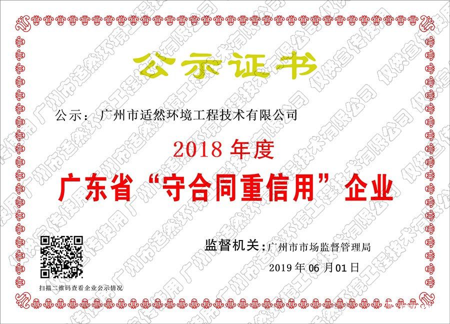 2018年度守合同重信用證書